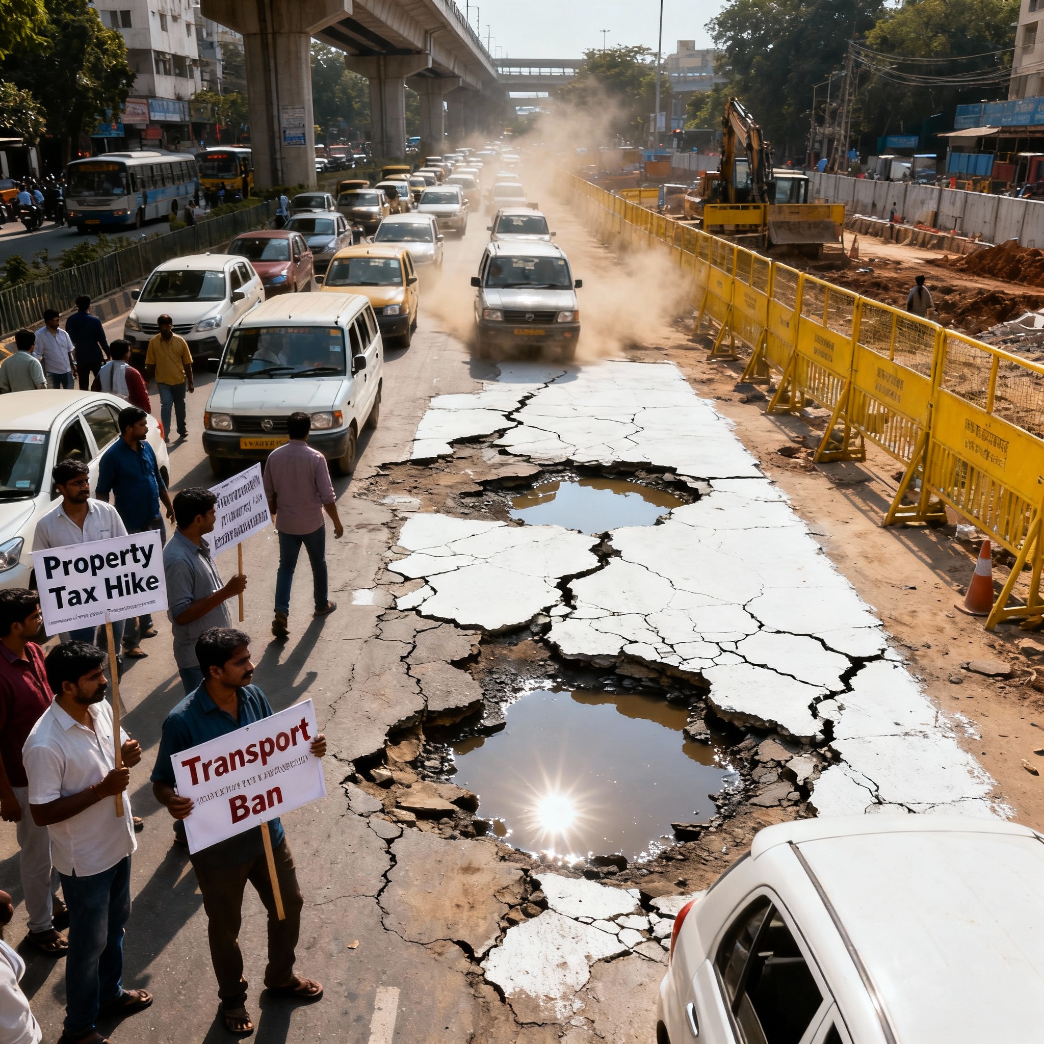 Bengaluru bad infrastructure showing broken roads and construction